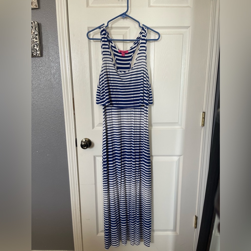 Betsey Johnson striped racerback flutter maxi dress size 12